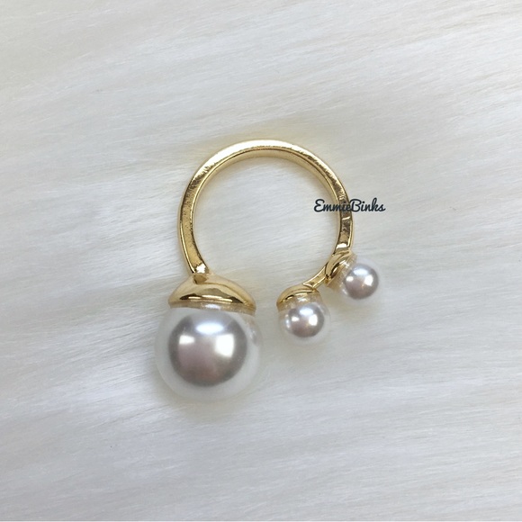 💥3for$28 New 3 Pearl Open Cuff Ring ~ Asymmetrical Triple Pearl Ring ~Designer - Picture 6 of 12